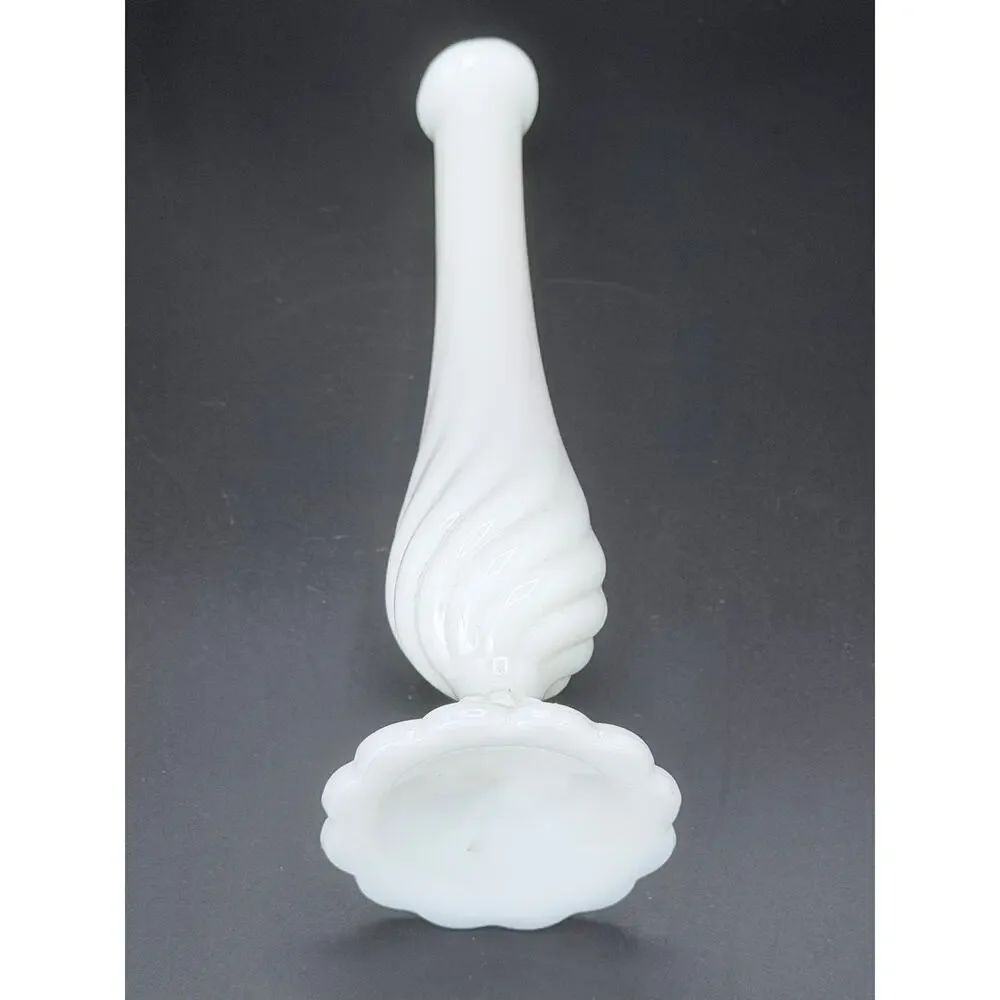 Vintage Fenton White Milk Glass Swirl Footed Bud Vase 9 Inch MCM